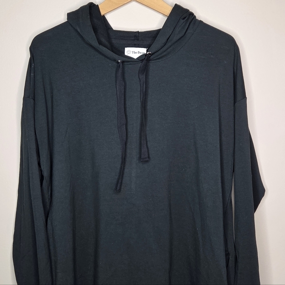 NWT The Drop Black Iona Long Sleeve Hooded Mini Sweatshirt Dress Size Large - Picture 2 of 6